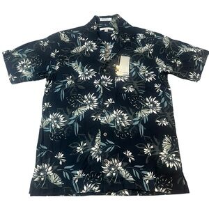 GEOFFREY BEENE‎ Men's Floral Short Sleeve Silk Shirt - Black